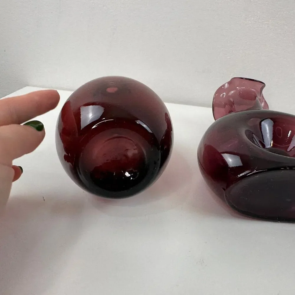 Set 2 Vintage BLENKO Pinched Donut Purple Amethyst Tulip Vase Glass Teardrop MCM
